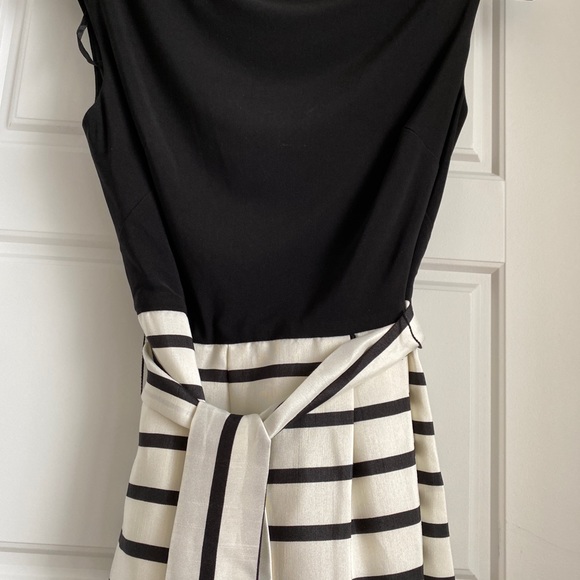Black with Neutral Strips Cocktail Dress - Picture 2 of 7
